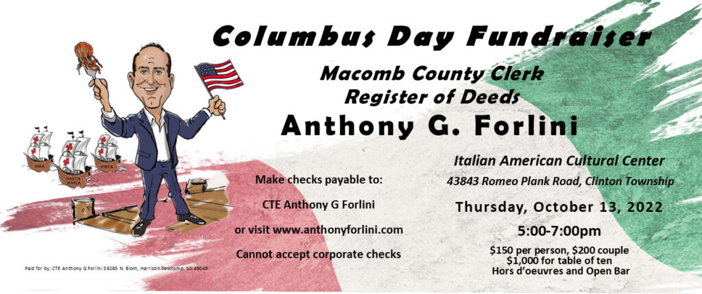Columbus Day fundraiser for Anthony Forlini. Come on out and have a great time!